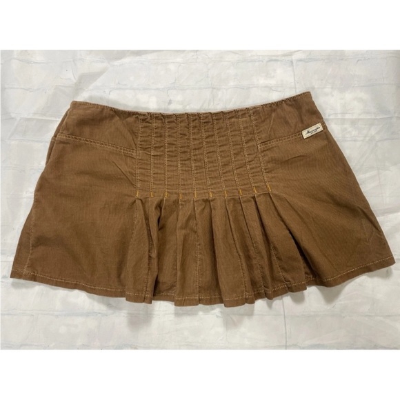 Abercrombie & Fitch Vtg RARE Y2K Mini Pleated Brown corduroy Preppy Mini Skirt 6 - Picture 10 of 14